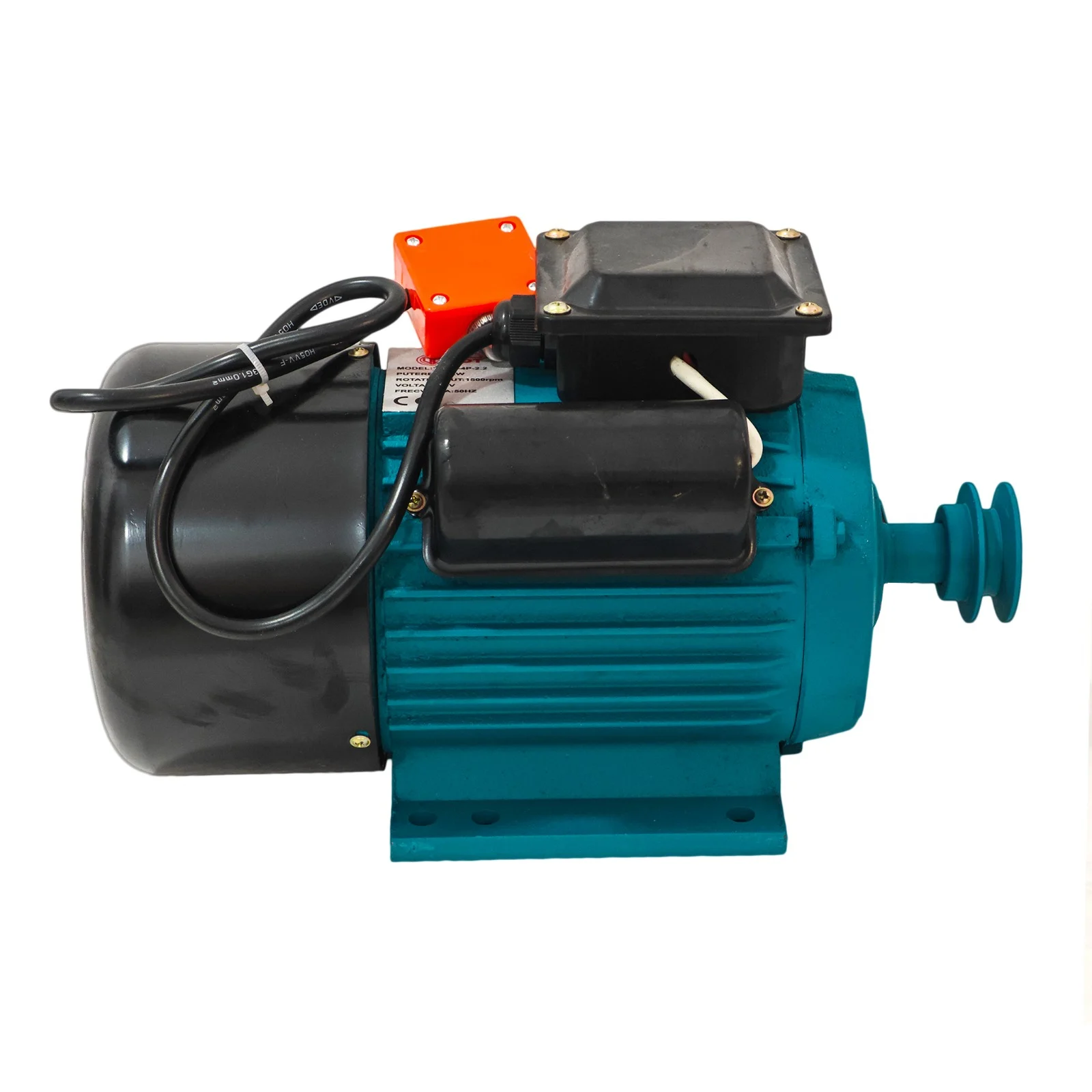 Motor electric DDT  1,5 kW cu 1500 RPM, 220V, 50Hz, cu protectie la suprasarcina, bobinaj CUPRU, buton ON-OFF,  Fulie inclusa [5]