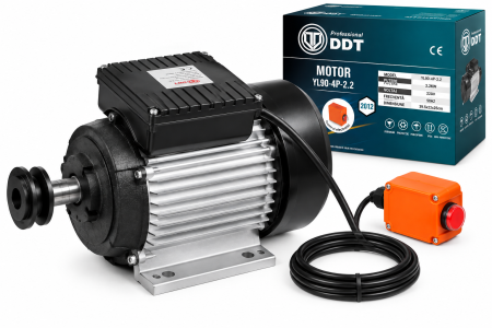 Motor electric DDT 2.2kW cu 1500 RPM, 220V, bobinaj cupru, protectie la suprasarcina, buton ON-OFF, carcasa aluminiu, fulie inclusa [0]