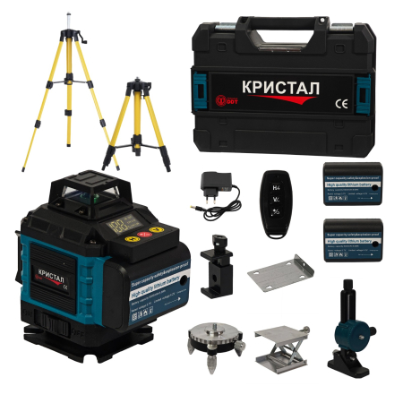 Circulare si fierastraie electrice - Nivelă laser profesională DDT-KRISTAL 16 linii 4D, verde, cu 2 acumulatori Li-Ion, telecomandă, trepied, suporturi și valiză de transport