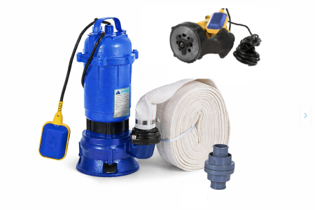 Pompe apa murdara - Pachet promo Pompa apa murdara submersibila cu tocator si plutitor, DDT, WQCD, 2200 W, 8 m³/h + Furtunul de pompier 2'' 20 m, 8 bari, cu cuple