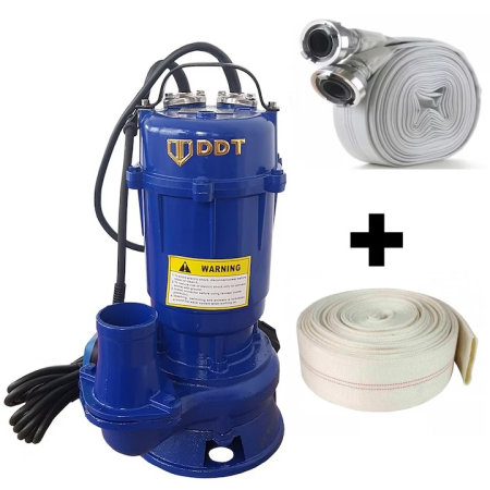 Pompe apa murdara - Pachet promo Pompa apa murdara submersibila cu tocator si plutitor, DDT, WQCD, 2200 W, 8 m³/h + Furtunul de pompier 2'' 20 m, 8 bari, cu cuple+ furtun de pompier 2'' 20 m
