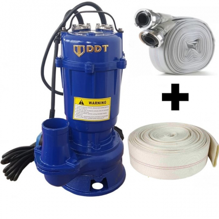 Pompe apa - Pachet promo Pompa apa murdara submersibila cu tocator si plutitor, DDT, WQCD, 2200 W, 8 m³/h + Furtunul de pompier 2'' 20 m, 8 bari, cu cuple + Furtun de pompier 2'' 20 m