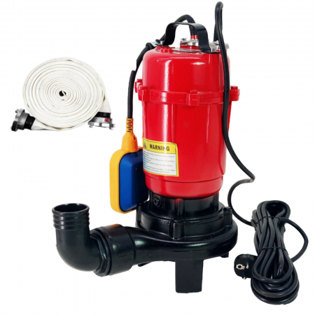 Pompe apa murdara - Pachet promo Pompa apa murdara (WC, fosa, hazna), cu Cutit Tocator si Plutitor, DDT, WQCD-2-3.0, 3000W + Furtunul de pompier 2'' 20 m, 8 bari, cu cuple