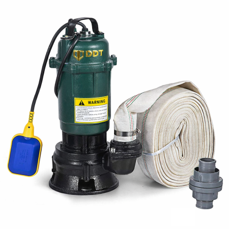 Pachet promo Pompa submersibila apa murdara, cu plutitor, fara tocator, DDT, WQD10, 2200 W, 10 m³/h, 8 m + Furtunul de pompier 2'' 20 m, 8 bari, cu cuple [1]