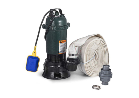 Pompe apa murdara - Pachet promo Pompa submersibila apa murdara, cu plutitor, fara tocator, DDT, WQD10, 2200 W, 10 m³/h, 8 m + Furtunul de pompier 2'' 20 m, 8 bari, cu cuple - RESIGILATA