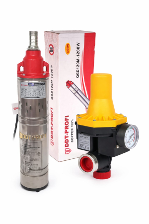Pachete - Pachet promo Pompa submersibila, Bobinaj 100% cupru, DDT-PROFI, QGD120-1.2 , 1.2 kW, Inox + Fonta, 3 m³/h, 120 m + Prescontrol LS6