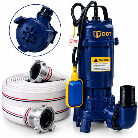 Pachet promo Pompa submersibila cu tocator si plutitor, DDT, WQD10, 2600W + Furtunul de pompier 2'' 20 m, 8 bari, cu cuple [0]