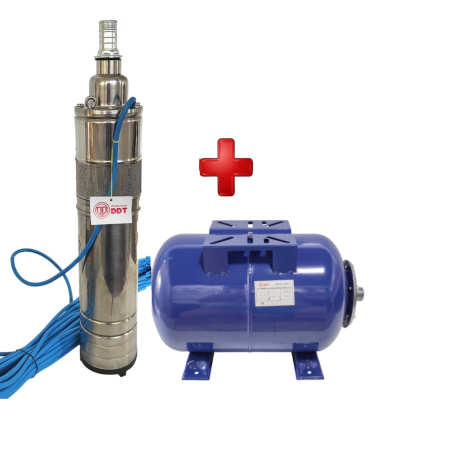 Pompe submersibile - Pachet promo Pompa submersibila, DDT, QGD120, Inox complet, suruburi inox, sita protectie, 20 m cablu, 120 m, 3 m³/h + Vas de expansiune , Bazin hidrofor DDT , 24 LT , Membrana inclus