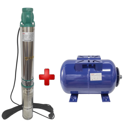Pompe submersibile - Pachet promo Pompa submersibila de mare adancime, DDT, QJD120-1.5, 1500 W, Inox, 8 turbine + Vas de expansiune , Bazin hidrofor DDT , 24 LT , Membrana inclus