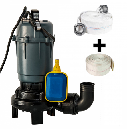 Pompe apa murdara - Pompa apa murdara DDT cu tocator exterior si flotor, 2600 W, 12 mc/h, 12 m refulare + Furtun pompier 2" 20 M +Furtunul de pompier 2'' 20 m, 8 bari, cu cuple