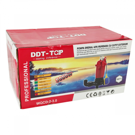 Pompa apa murdara (WC, fosa, hazna), cu Cutit Tocator si Plutitor, DDT, WQCD-2-3.0, 3000W + Furtun pompier, 20 metri, 2 toli,MAX 20m³/h [3]