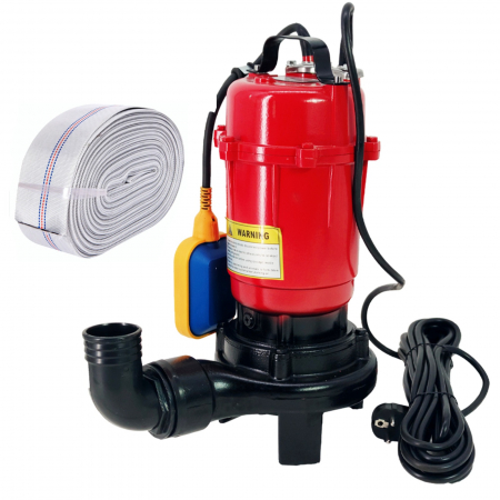 Pompe de apa murdara - Pachet - pompa apa murdara (WC, fosa, hazna), cu Cutit Tocator si Plutitor, DDT, WQCD-2-3.0, 3000W + Furtun pompier, 20 metri, 2 toli,MAX 20m³/h