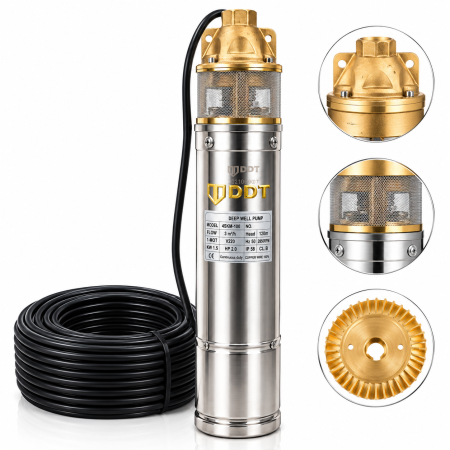 Pompa apa submersibila DDT cu turbina din alama 4SKM-100,1500W, 3 m³/h, refulare 120m, 4 bar, corp inox, bobinaj 100% Cupru [0]