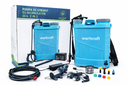 Casa, gradina si Bricolaj - Pompa de stropit cu acumulator & manuala, 2 in 1 Wertcraft 16 L, 12 V, 2.3 MPA, Complet accesorizata