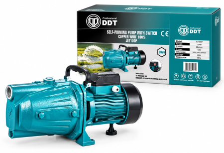 Pompe apa de suprafata - Pompa de suprafata JET100P, 1.5kW, apa curata, 60L/min, 50m, 1" cu buton pornire-oprire si bobinaj masiv cupru