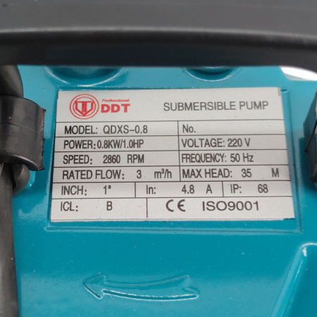 Pompa submersibila apa curata cu plutitor , DDT , QDXS-0,8 , 800 W , 3 m³/h , 2860 Rpm , 35 Metri [2]