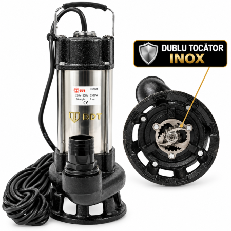 Pompe apa murdara - Pompa submersibila cu dublu tocator pentru apa murdara, DDT, V1500T, 1500 W, Inox