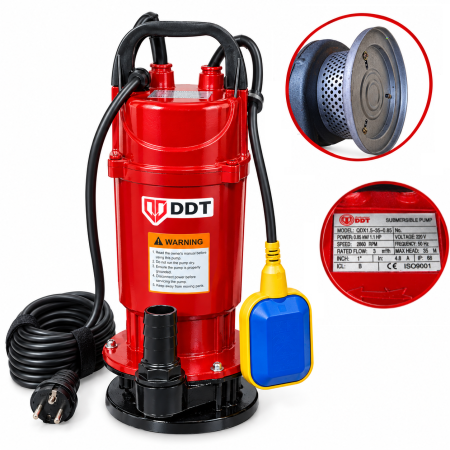 Pompe apă și Hidrofoare - Pompa submersibila cu plutitor, DDT, QDX35, 850 W, Rosu/Negru