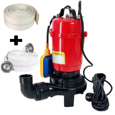 Pompe apa murdara - Pompa submersibila cu tocator si plutitor, DDT, WQD10, 3000W + Furtun pompier, 20 metri, 2 toli + Furtunul de pompier 2'' 20 m, 8 bari, cu cuple
