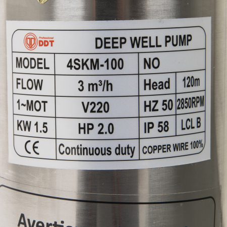 Pompa submersibila, DDT, 4SKM-100 , 1.5 kW, Inox+Alama, 3 m³/h, 120 m, RESIGILATA [1]