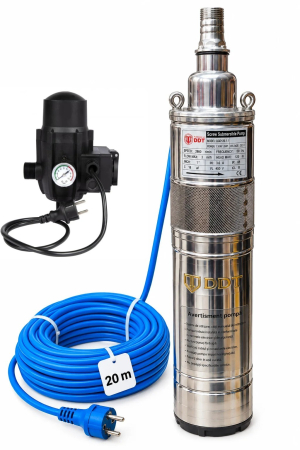 Pompe apă și Hidrofoare - Pompa submersibila, DDT, QGD120, Inox complet, suruburi inox, sita protectie, 20 m cablu, 120 m, 3 m³/h + Presostat electronic automat, DDT, LS-4