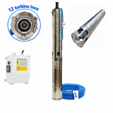 Pompe submersibile - Pompa submersibilă de adâncime DDT 4SP5/12 – 1.8 kW, 2.5 CP, 8 m³/h, 90 m inaltimea de refulare , 12 turbine inox cu panou de control, rezistenta la nisip