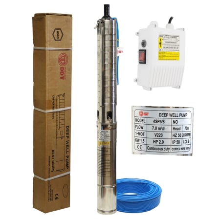 Pompe submersibile - Pompa submersibilă de adâncime DDT 4SP5/8 – 1.5 kW, 2 CP, 7 m³/h, 70 m inaltimea de refulare, 8 turbine inox cu panou de control, rezistenta la nisip