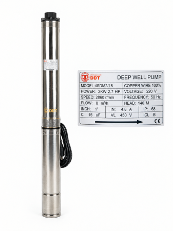 Pompe submersibile - Pompa submersibila de mare adancime, DDT, 4SDM2-16, 2000 W, Inox, 16 turbine