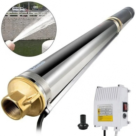 Pompe submersibile - Pompa submersibila multietajata de mare adancime DDT, 4SDM10/12, 1500 W, apa curata, carcasa inox-fonta, debit maxim 8000 L/h, inaltime maxima 120m, diametru pompa 100 mm, panou comanda, 15m cablu 4 f