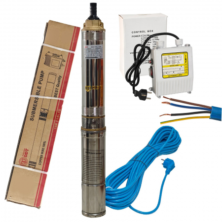 Pompe submersibile - Pompa submersibila multietajata de mare adancime DDT, 4SDM2/8 DDT-0077, 1500 W, apa curata, carcasa inox-fonta, debit maxim 7000 L/h, inaltime maxim 120m, diametru pompa 100 mm, panou comanda,15m cabl