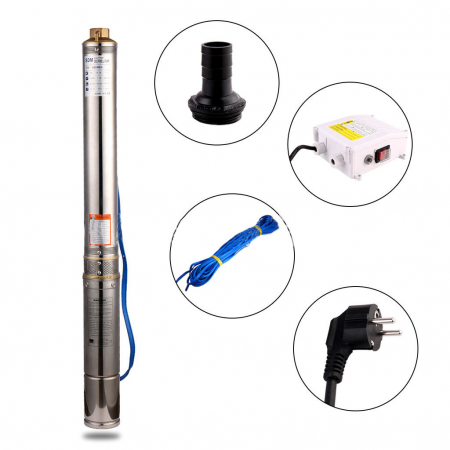 Pompa submersibila multietajata de mare adancime DDT, 4SDM2/8 DDT-0077, 1500 W, apa curata, carcasa inox-fonta, debit maxim 7000 L/h, inaltime maxim 120m, diametru pompa 100 mm, panou comanda,15m cabl [5]