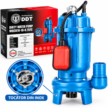 Pompa submersibila pentru apa murdara cu plutitor si tocator dublu din inox DDT WQCD10, 3.5 kW, 15 m³/h, Hmax 6 m, 220V [0]
