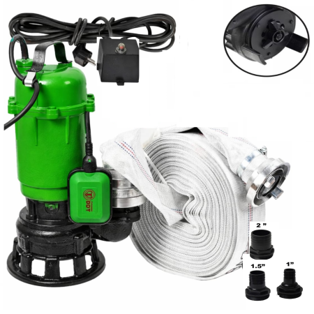 Pompe apa murdara - Pompa submersibilă pentru apă murdară DDT Professional WQCD10-10-0.95F, 3100W, 25000 L/h, 10 m cu cutit profesional + Furtun pompier cu cuple, 20 metri, 2 toli