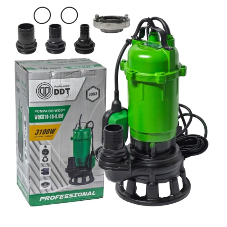 Pompa submersibilă pentru apă murdară DDT Professional WQCD10-10-0.95F, 3100W, 25000 L/h, 10 m cu cutit profesional + Furtun pompier cu cuple, 20 metri, 2 toli [1]