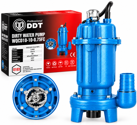 Pompa submersibila pentru apa murdara  cu  tocator dublu din inox ,DDT WQCD10- 3.5 kW, 15 m³/h, Hmax 6 m,, 220V [0]