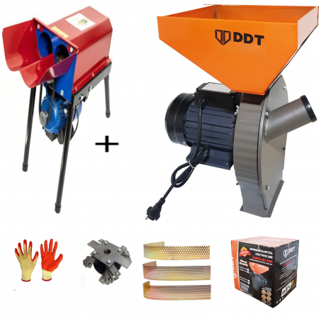 Mori electrice - Pachet promo Moara cereale, uruiala si stiuleti, 3.5 Kw + Batoza de curatat porumb dubla cu motor inclus, DDT, 1800 W, 500 kg/h