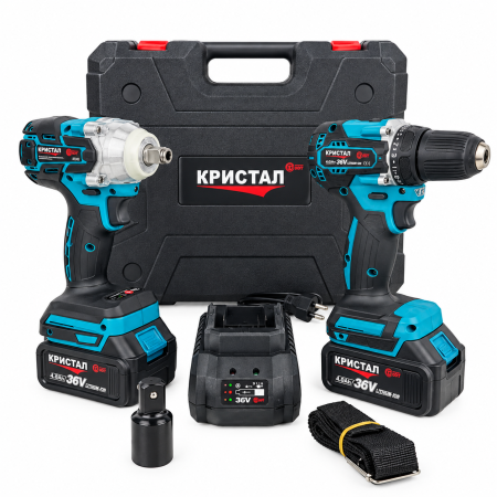 Accesorii masini de gaurit - Set Masina De Gaurit si Infiletat Si Masina De Insurubat cu Impact DDT-KRISTAL 2 Acumulatori 36V 4Ah,Brushless, Motor fără perii