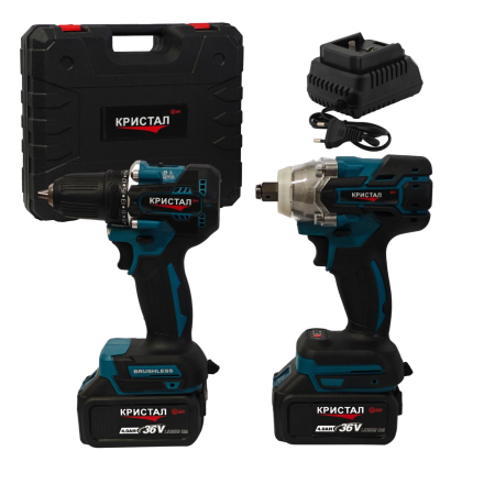 Accesorii masini de gaurit - Set Masina De Gaurit si Infiletat Si Masina De Insurubat cu Impact DDT-KRISTAL 2 Acumulatori 36V 4Ah,Brushless, Motor fără perii
