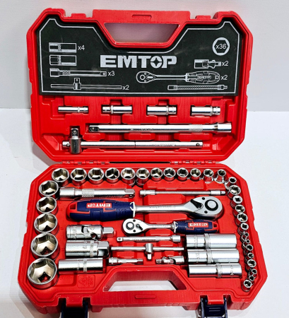 Set tubulare cu clichet 1/2″ 28 buc, cutie de transport - ESKT12281, EMTOP [5]