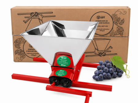 Zdrobitoare struguri, fructe si legume - Zdrobitor manual de struguri cuva din Inox, DDT, capacitate maruntire 300 kg/h, cuva 25 l, Inox, Rosu