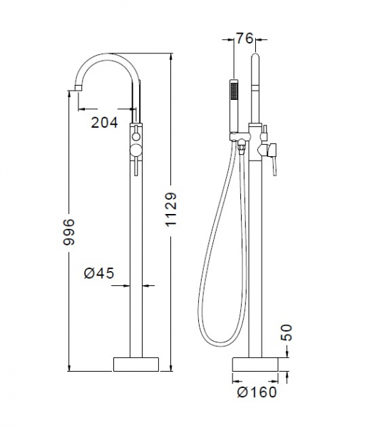 Baterie mixer cada pe pardoseala cu para dus - EROS BLACK [2]