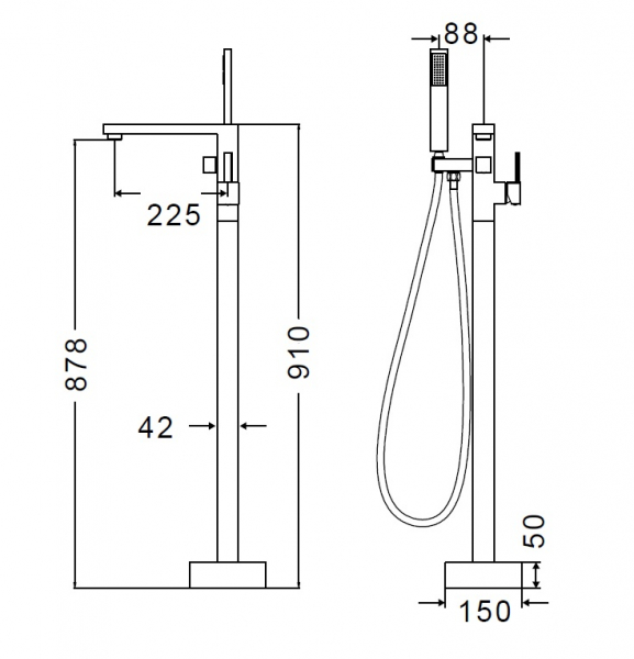 Baterie mixer cada pe pardoseala cu para dus - GINKO BLACK [2]