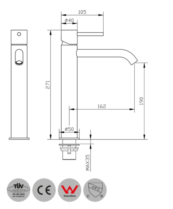 Baterie lavoar mixer inalt - S2058 BRUSHED STEEL ETERNITY 316 [2]