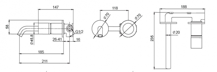 Baterie mixer de perete lavoar - JOAN BRASS PATTERN [3]