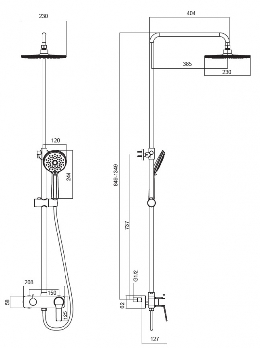 Baterie mixer pentru duș cu cap fix [2]