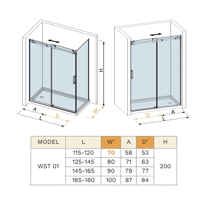 Cabina de dus WST 01 PROFIL BLACK STICLA TRANSPARENTA [6]
