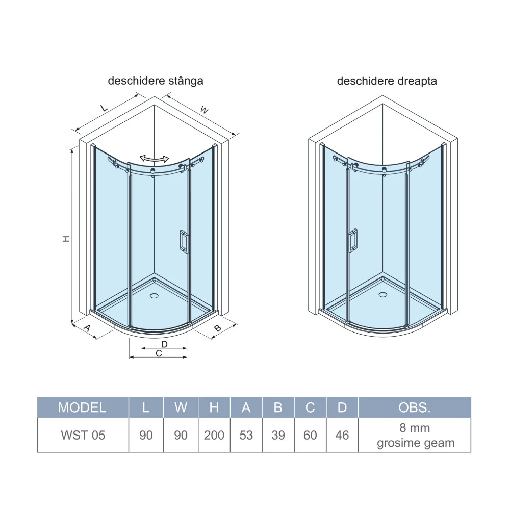 Cabina dus WST 05 STICLA TRANSPARENTA,  PROFIL NEGRU [2]