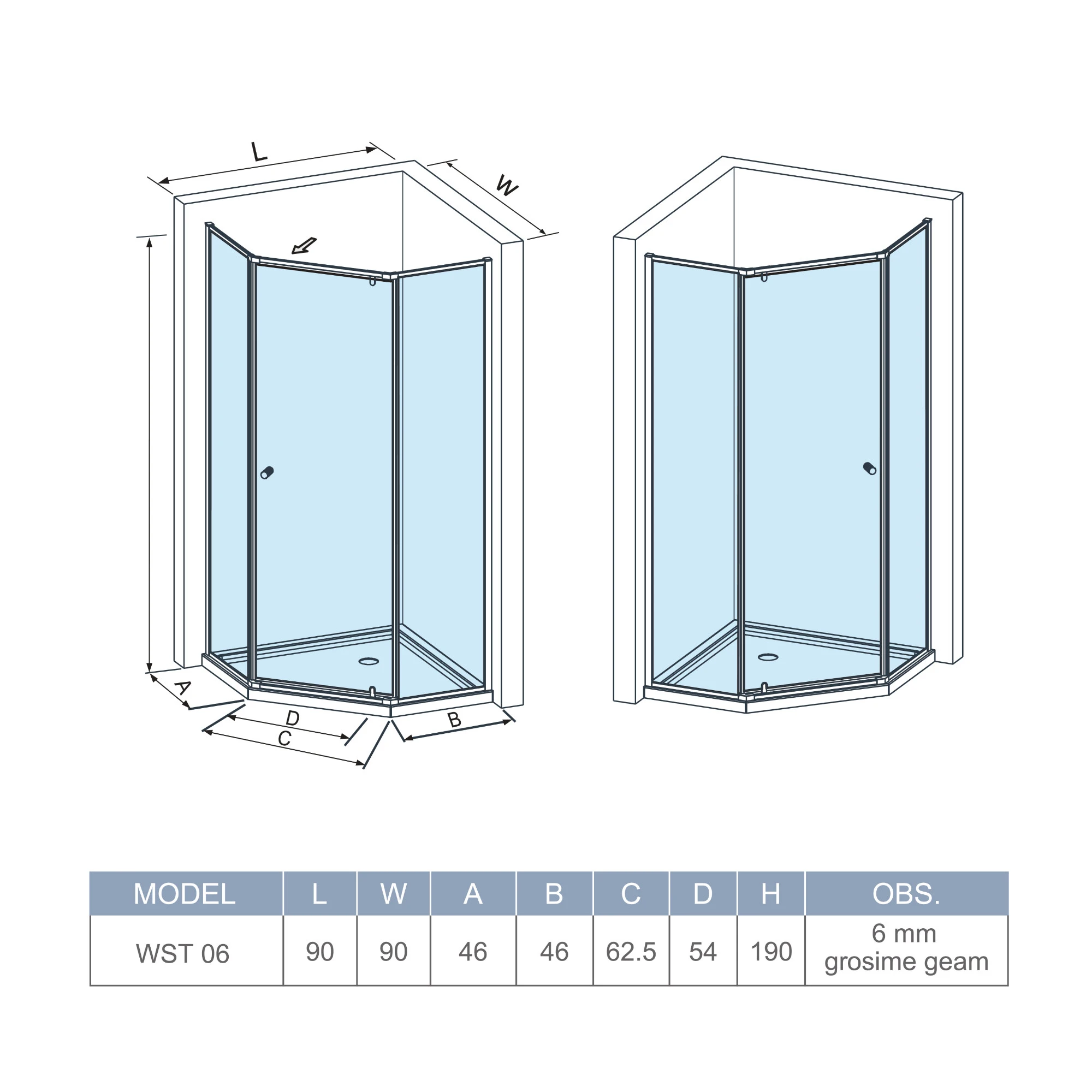 Cabina dus WST 06 - STICLA FUMURIE, PROFIL NEGRU [2]