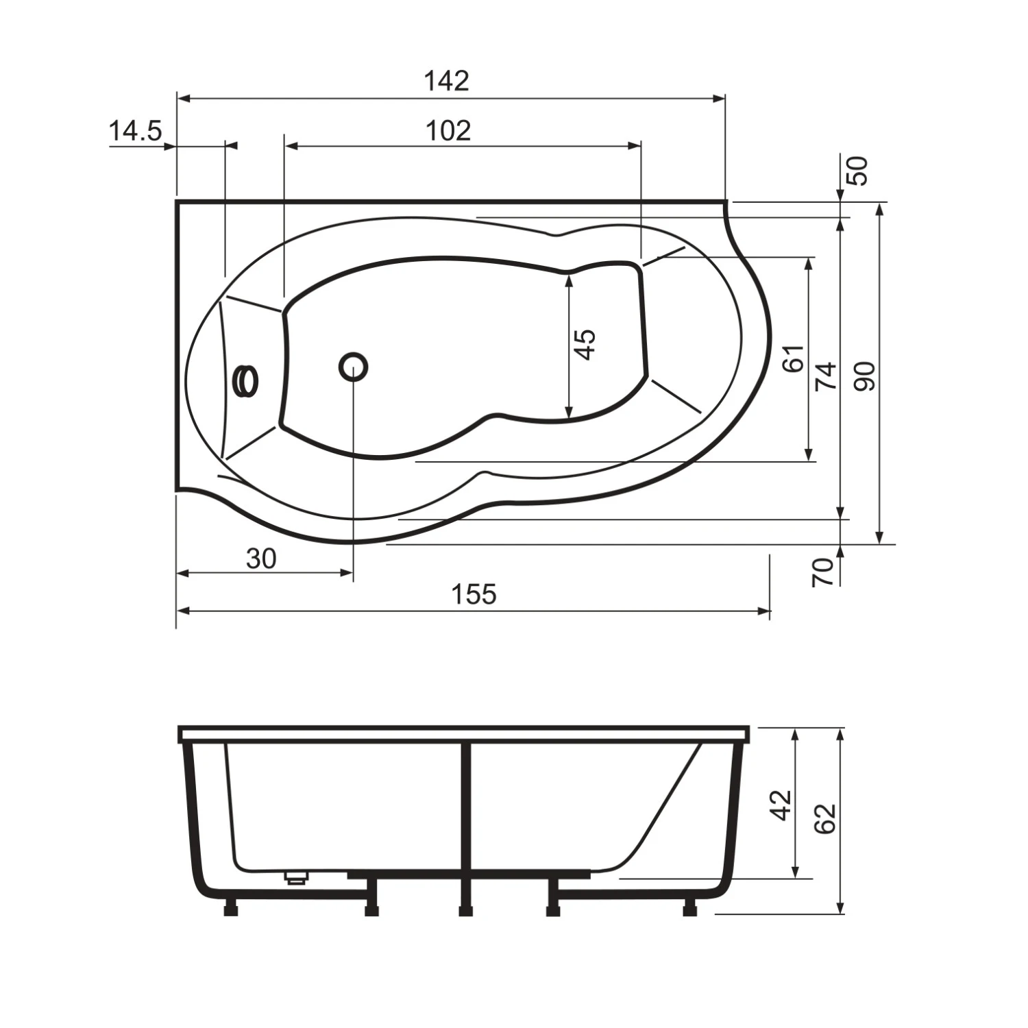 Cada ARIANA cu Hidromasaj - 155 x 90 x 62 cm [4]