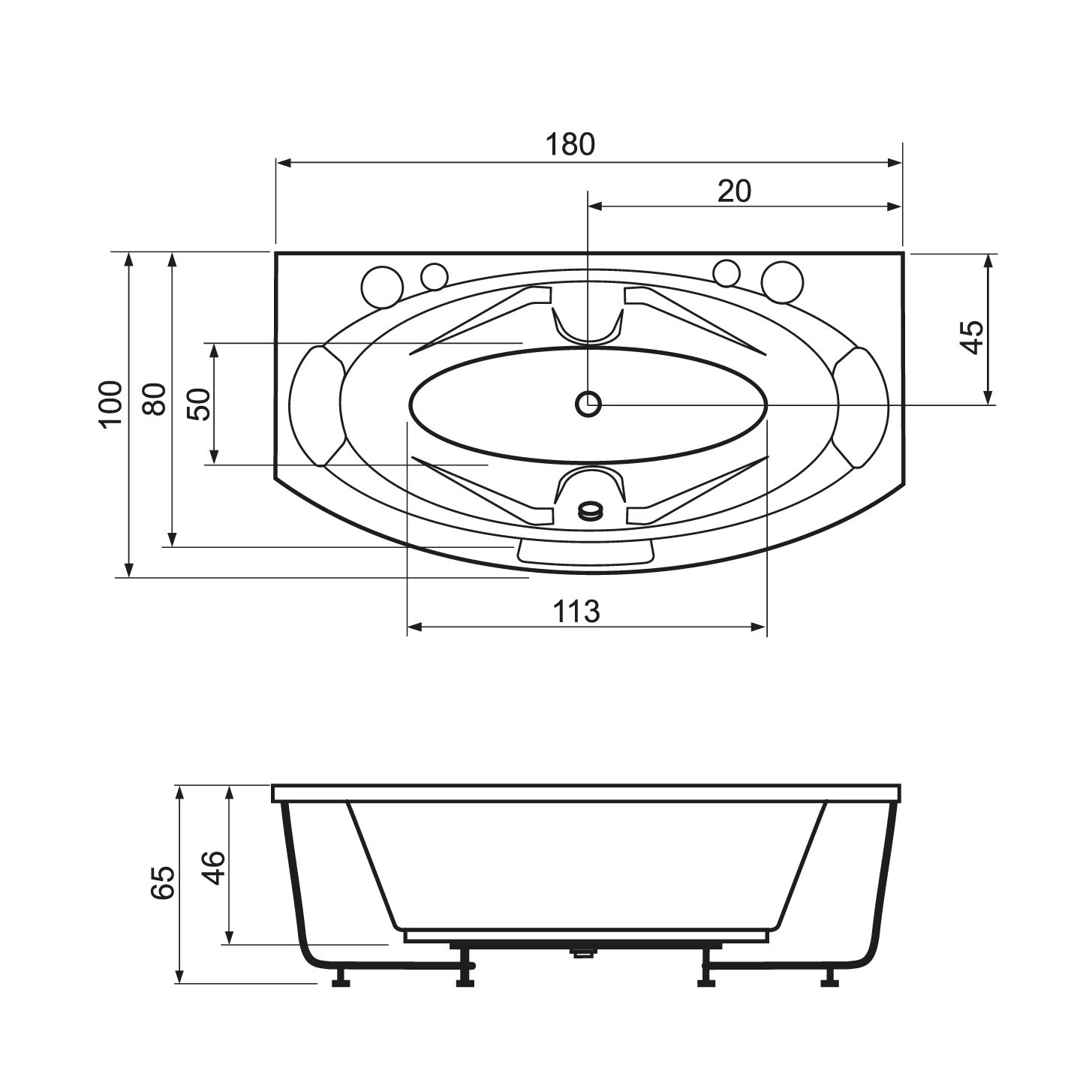 Cada baie dreptunghiulara Angelica - 180 X 100 X 65 cm [3]